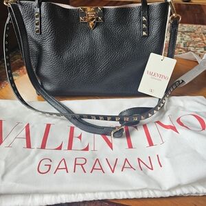 Valentino Garavani Black Rockstud Leather Shoulder Bag